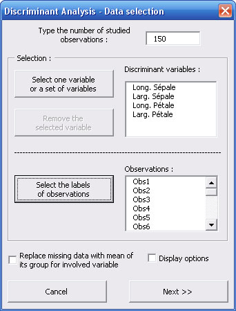 statel discriminant analysis excel