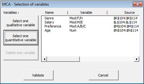 statel multiple correspondence analysis MCA excel