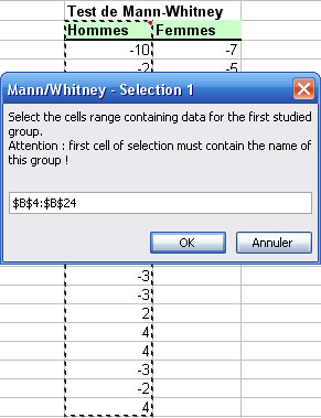 statel mann whitney test excel